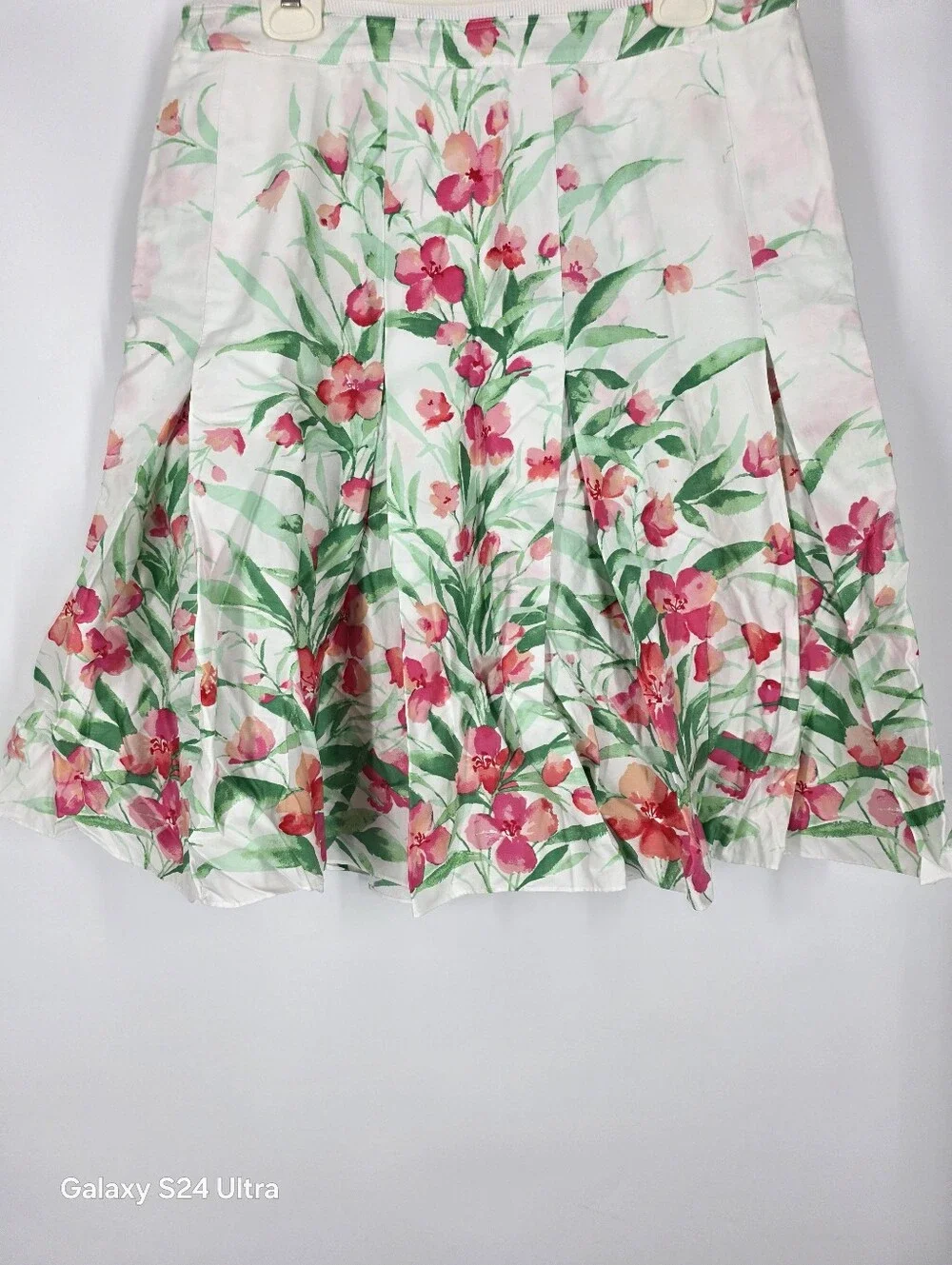 Jones New York Signature Floral Pleated A-Line Skirt Size 12 Pink White Green
